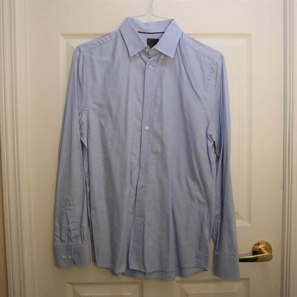 H&M Men's Textured Long Sleeve Straight Hem Dress Shirt in Light Blue Size 15 - Picture 2 of 6